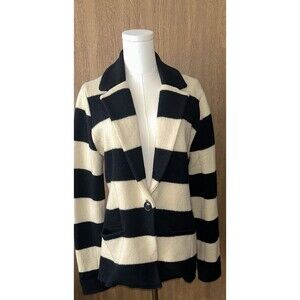 100 % Merino wool Ann Taylor LOFT Navy & Cream Stripped Women’s XL  Chic Blazer